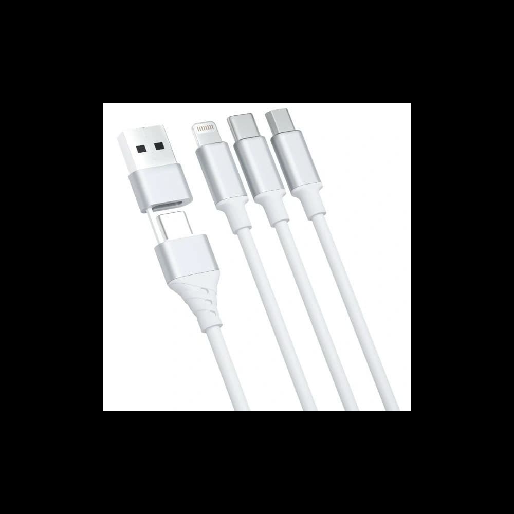 Kábel 3MK Hyper 3w1 USB-A - USB-C / USB-C, microUSB, Lightning 1.5m Fehér/White - 2