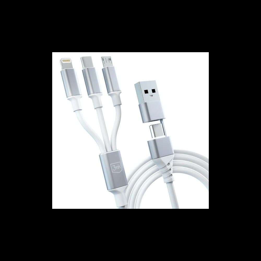 Kábel 3MK Hyper 3w1 USB-A - USB-C / USB-C, microUSB, Lightning 1.5m Fehér/White - 9