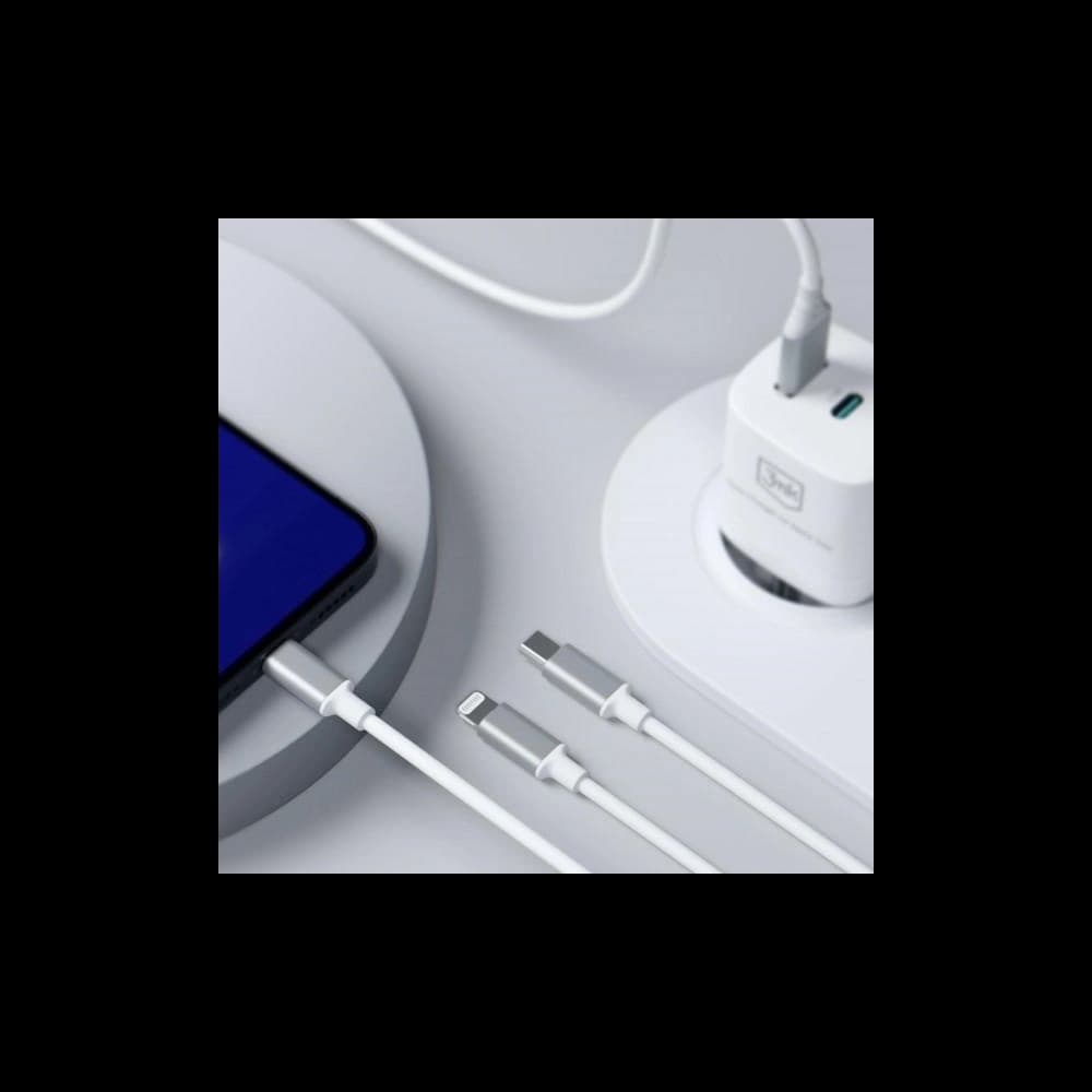 Kábel 3MK Hyper 3w1 USB-A - USB-C / USB-C, microUSB, Lightning 1.5m Fehér/White - 10