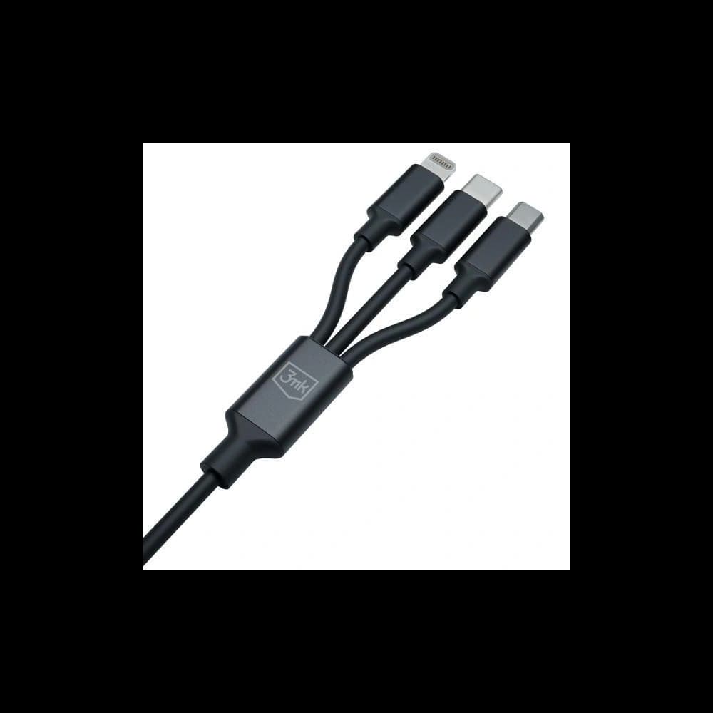 Kábel 3MK Hyper 3w1 USB-A - USB-C / USB-C, microUSB, Lightning 1.5m Fekete/Black - 6