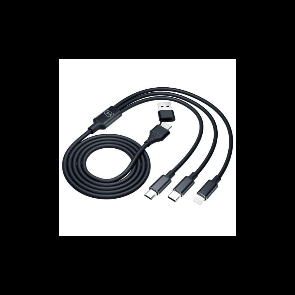 Kábel 3MK Hyper 3w1 USB-A - USB-C / USB-C, microUSB, Lightning 1.5m Fekete/Black - 8