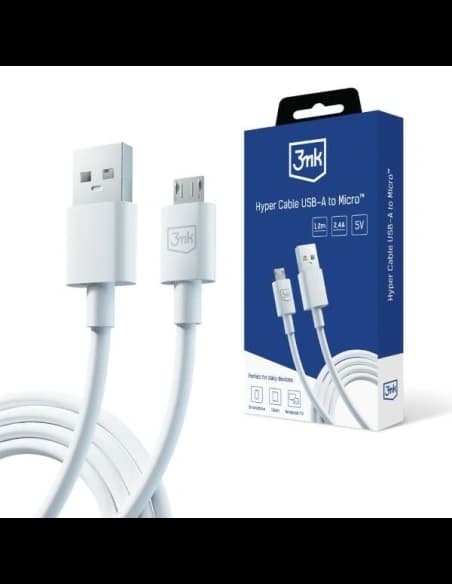Kábel 3MK Hyper USB-A / microUSB 1.2m 5V 2.4A Fehér/White