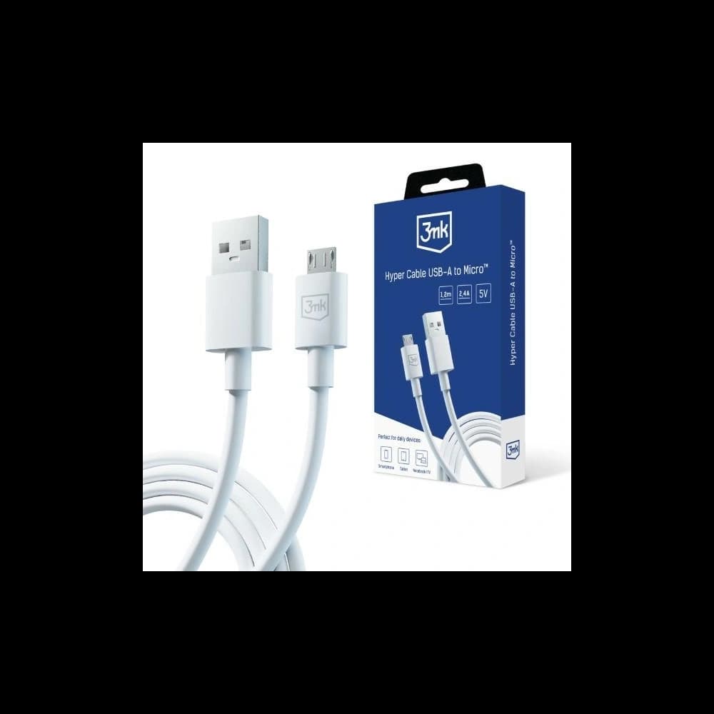 Kabel 3MK Hyper USB-A / microUSB 1.2m 5V 2.4A Bílý/White - 1