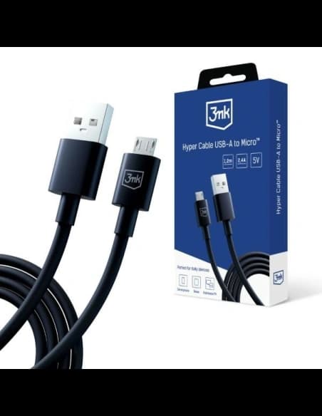 Kábel 3MK Hyper USB-A / microUSB 1.2m 5V 2.4A Fekete/Black