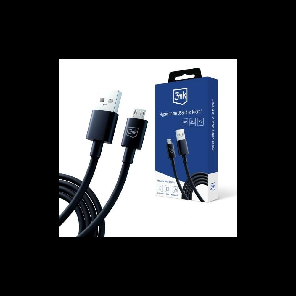Kábel 3MK Hyper USB-A / microUSB 1.2m 5V 2.4A Fekete/Black - 1