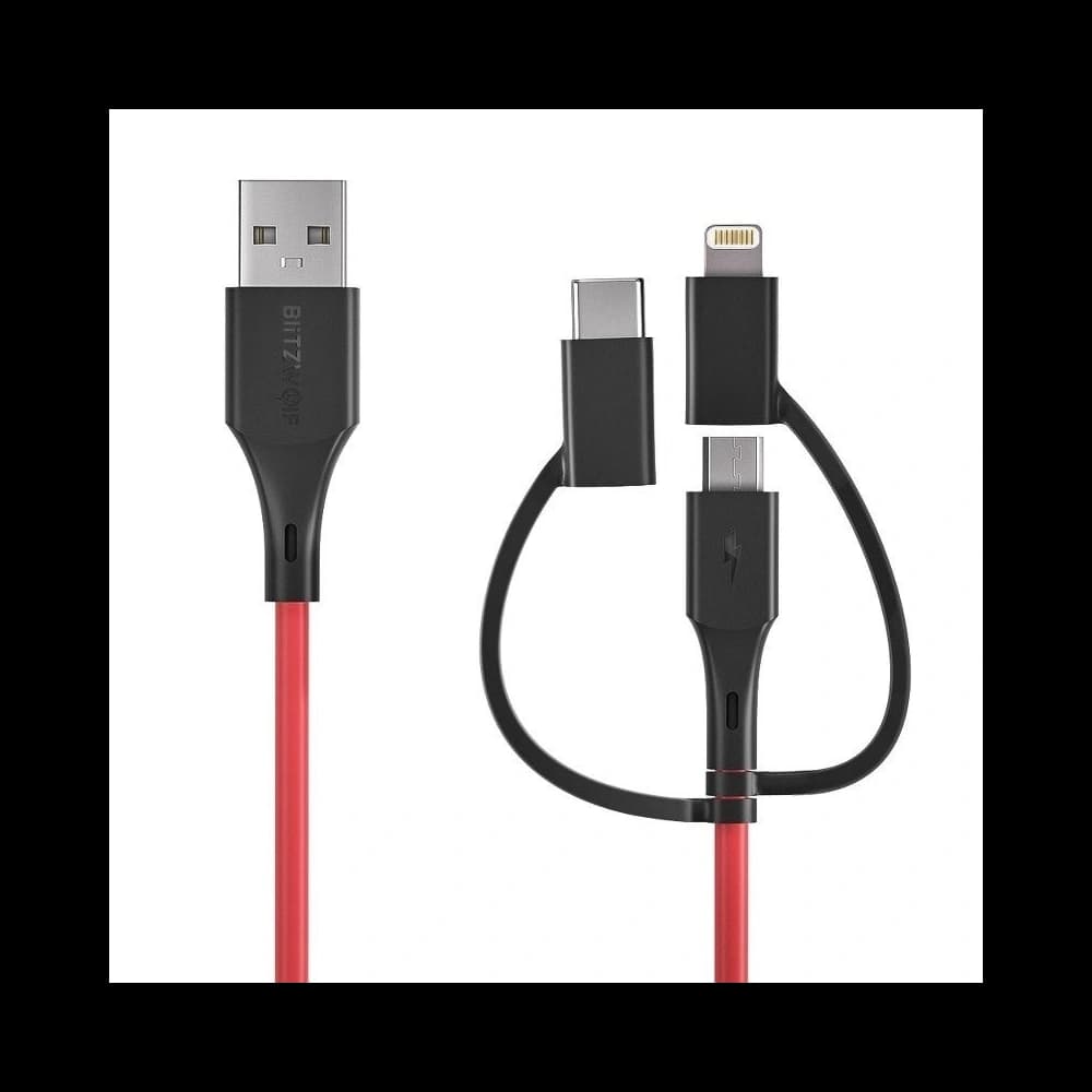 BlitzWolf USB 3-in-1 Kabel BW-MT4, micro USB/USB-C/Blitz, 3A 0,9m