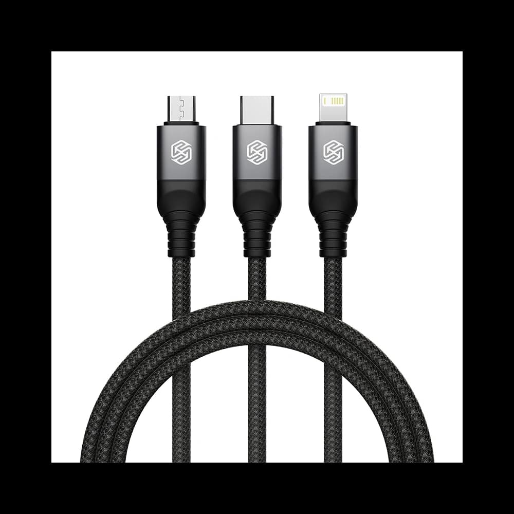 Nillkin Swift Pro 3in1 cable USB-A / microUSB 2A, USB-C 2A, Lightning 4.4A, 480Mbps, 1.5m Black - 1