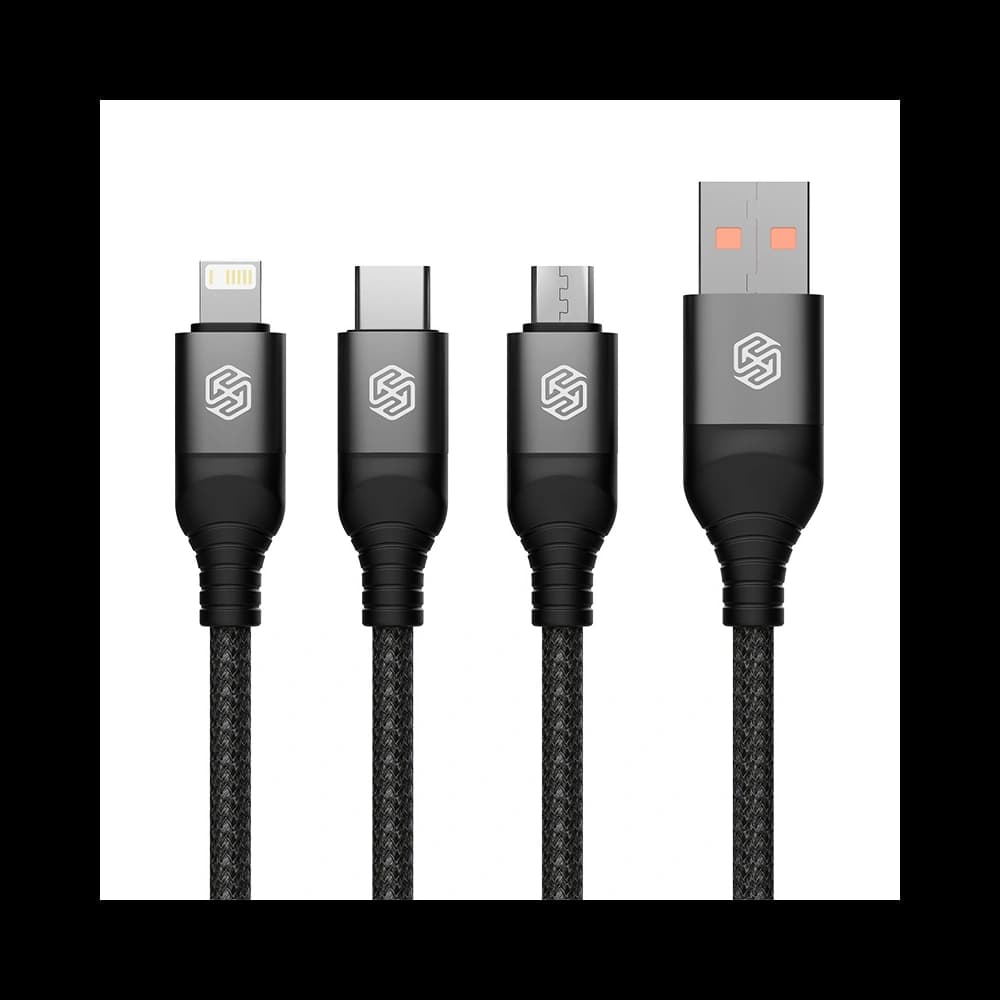 Nillkin Swift Pro 3in1 cable USB-A / microUSB 2A, USB-C 2A, Lightning 4.4A, 480Mbps, 1.5m Black - 2