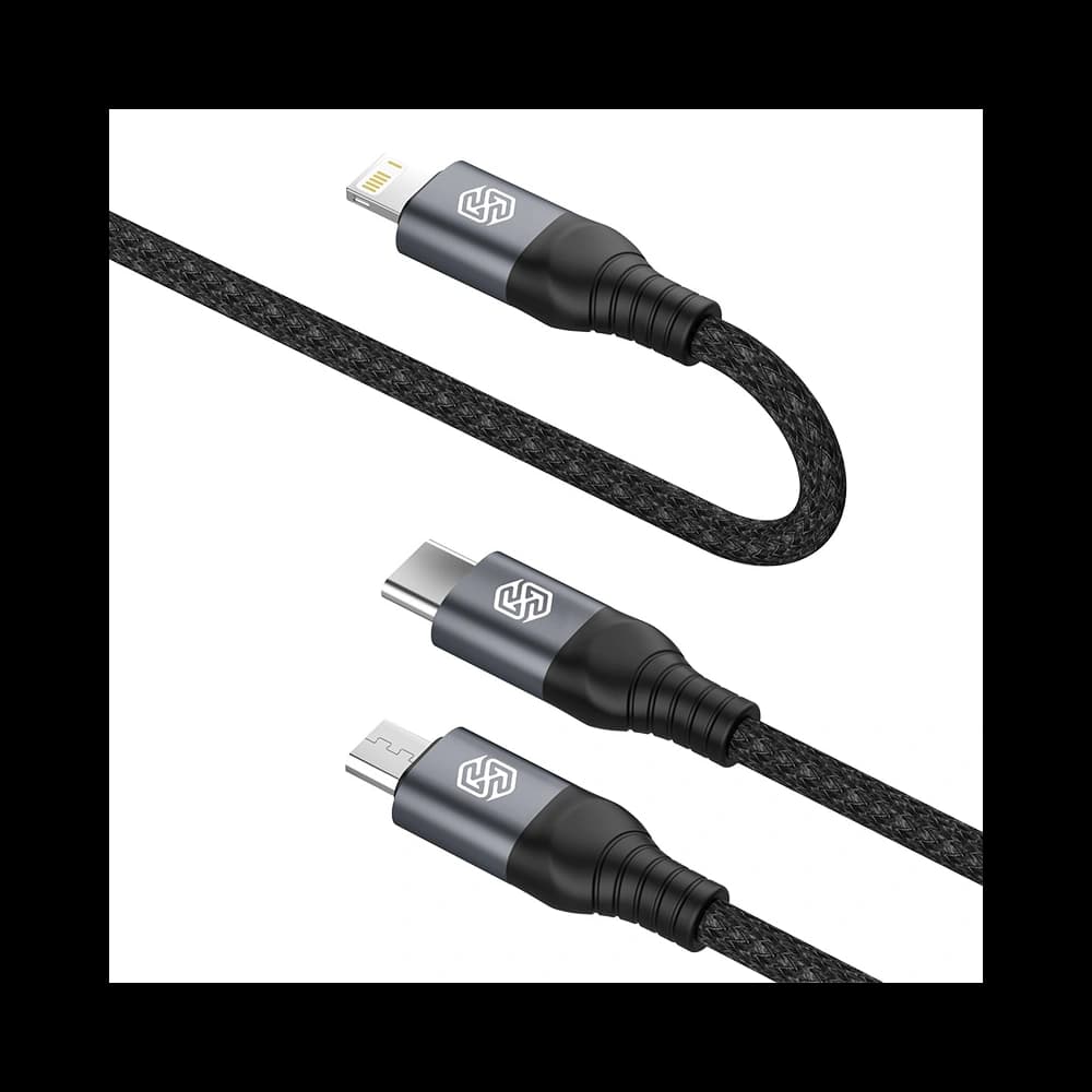 Nillkin Swift Pro 3in1 cable USB-A / microUSB 2A, USB-C 2A, Lightning 4.4A, 480Mbps, 1.5m Black - 5