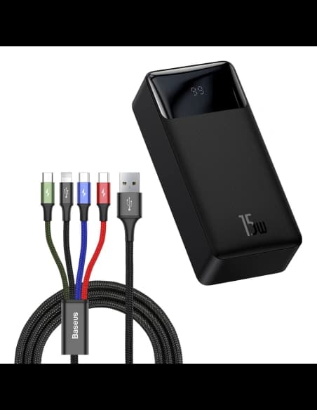 Powerbank Baseus Bipow 30000mAh 15W + cablu 4w1 USB-A / microUSB, 2xUSB-C, Lightning 1.2m