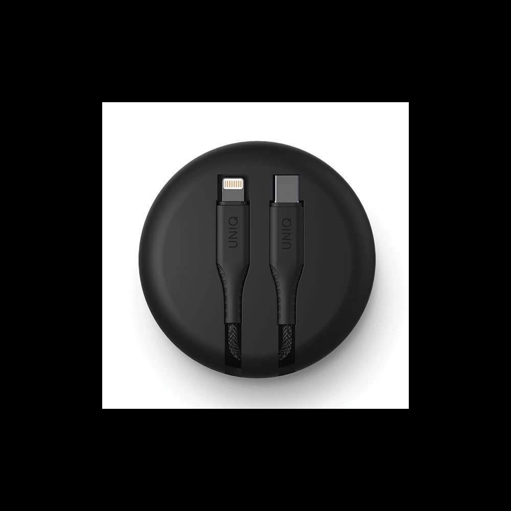 Cablu UNIQ MFI Halo USB-C-Lightning 18W din nylon, retractabil, 1,2m, negru/midnight black - 2