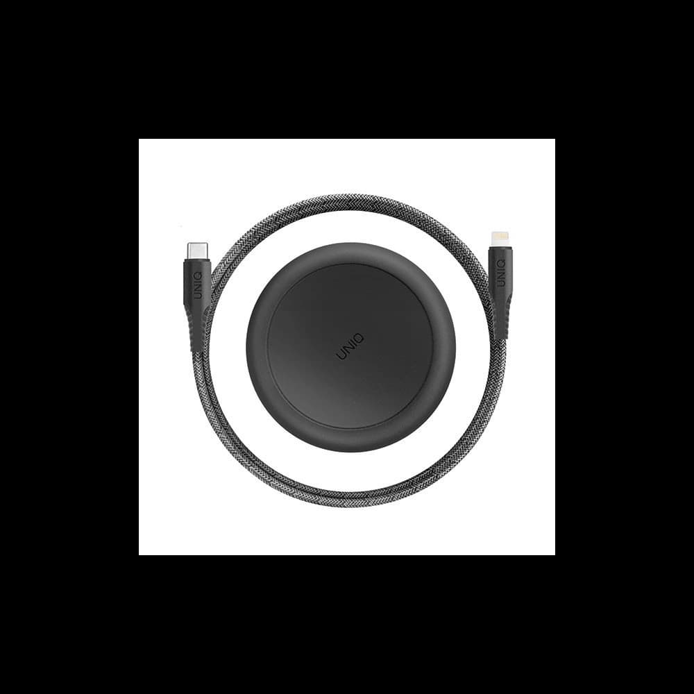Cablu UNIQ MFI Halo USB-C-Lightning 18W din nylon, retractabil, 1,2m, negru/midnight black - 3