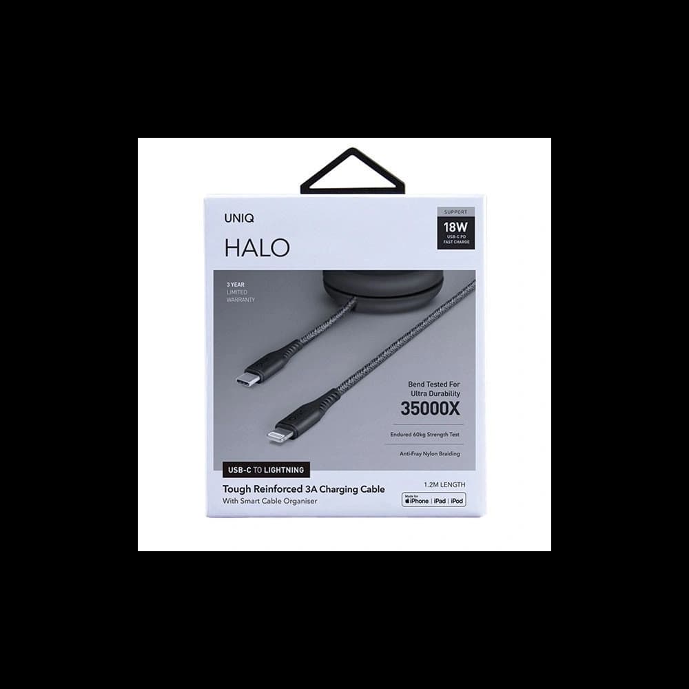 Cablu UNIQ MFI Halo USB-C-Lightning 18W din nylon, retractabil, 1,2m, negru/midnight black - 6