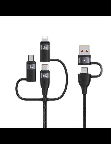 USAMS US-SJ645 U85 USB-A+USB-C/USB-C, Lightning, microUSB 6w1 1,2m 100W PD Gyors Töltő fekete
