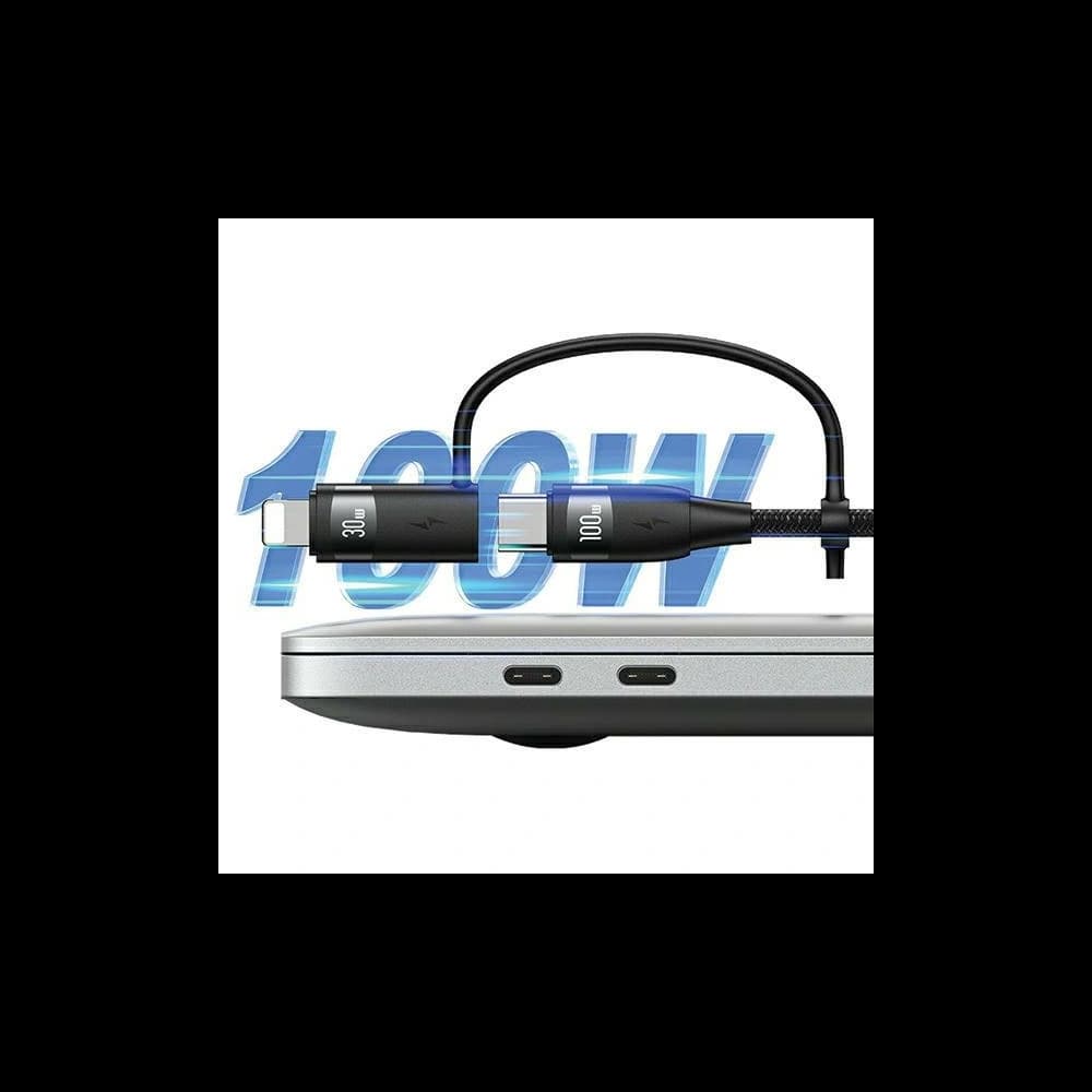 USAMS US-SJ646 U85 USB-A+USB-C/USB-C, Lightning, microUSB 6w1 2m 100W PD Gyors Töltő kábel fekete/black - 2