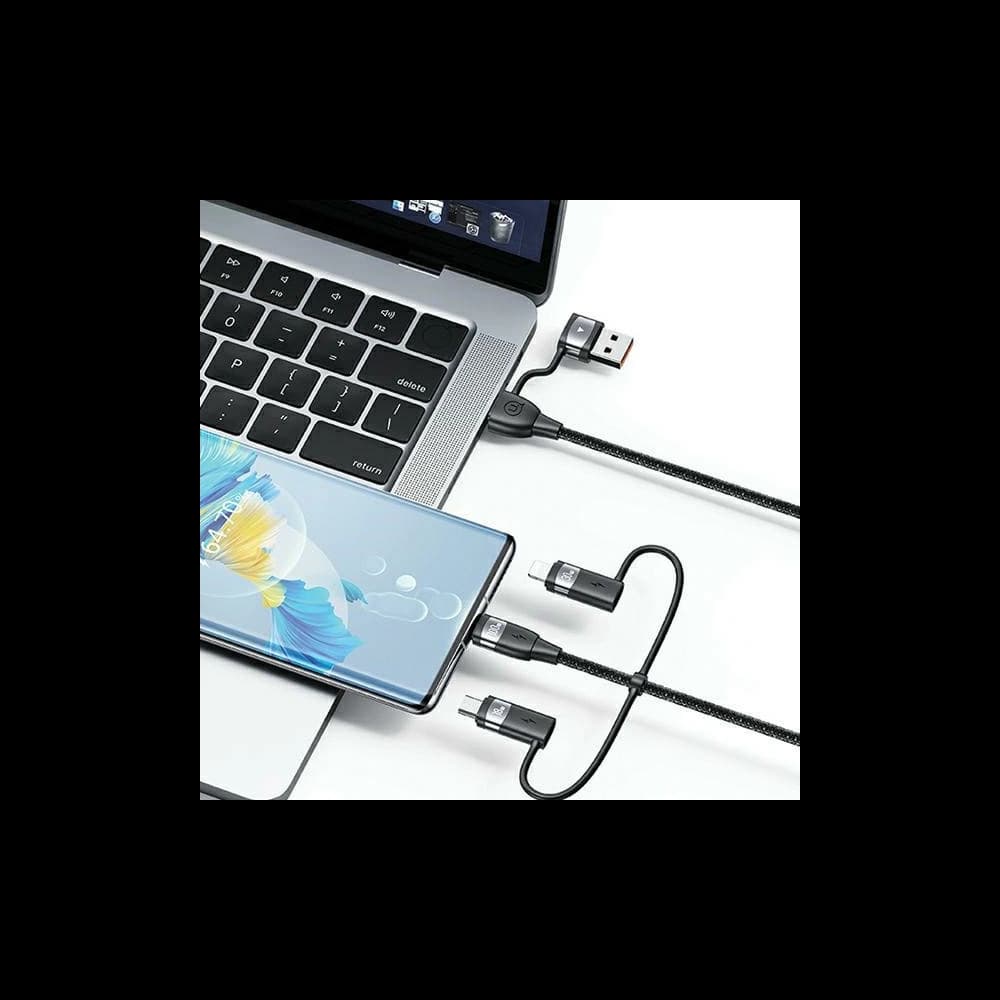 USAMS US-SJ646 U85 USB-A+USB-C/USB-C, Lightning, microUSB 6w1 2m 100W PD Gyors Töltő kábel fekete/black - 5