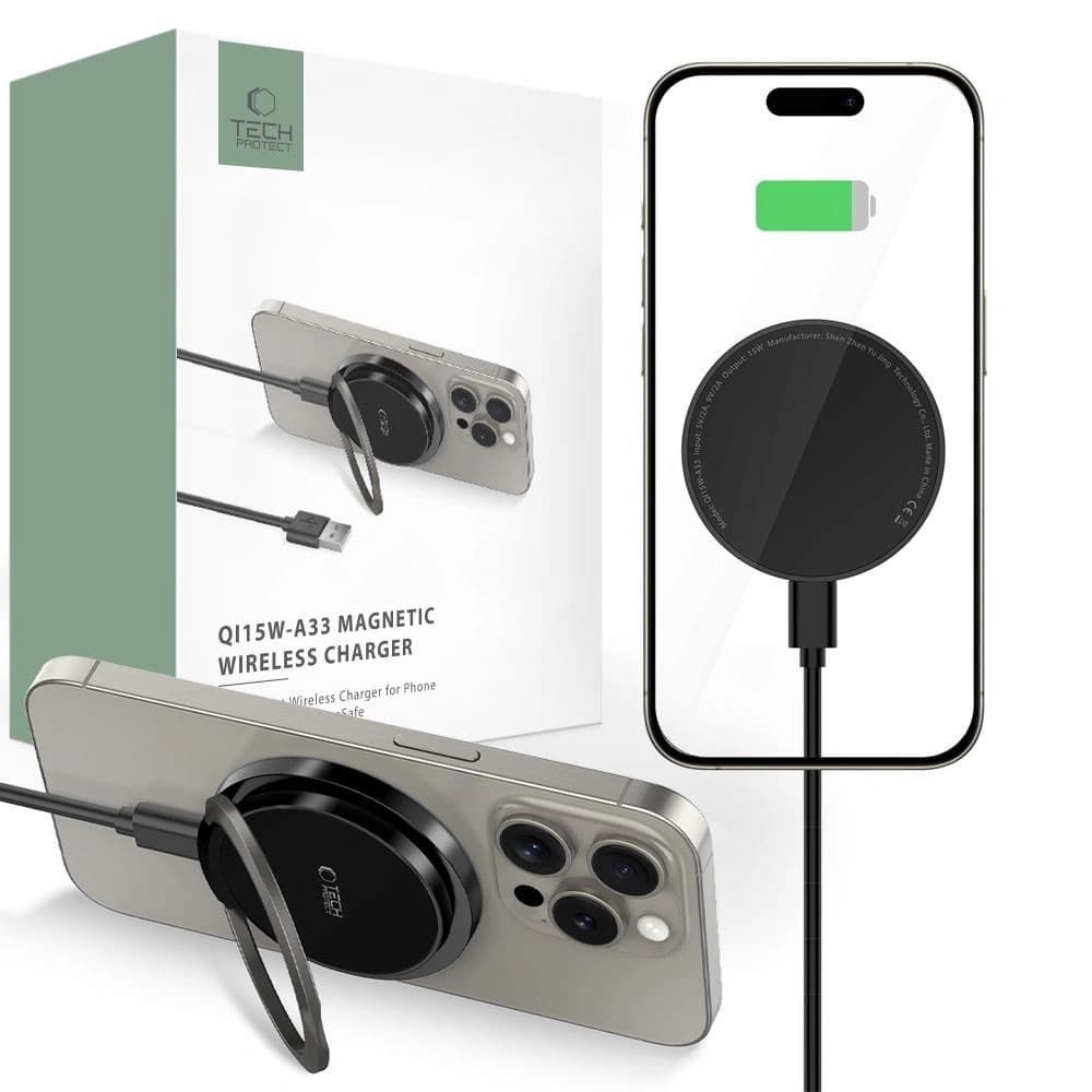 Încărcător wireless Tech-Protect QI15W-A33 Magnetic MagSafe Wireless Charger Black - 1