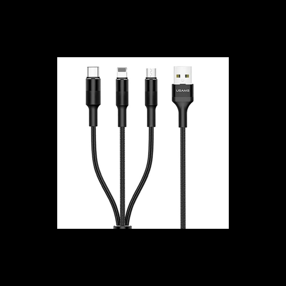 Kábel 3w1 USAMS U5 US-SJ219 USB-A / Lightning / microUSB / USB-C 1,5m 2A fekete/black - 1
