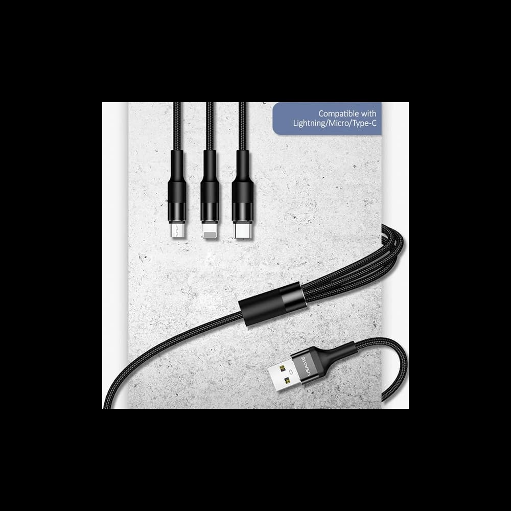 Kábel 3w1 USAMS U5 US-SJ219 USB-A / Lightning / microUSB / USB-C 1,5m 2A fekete/black - 4