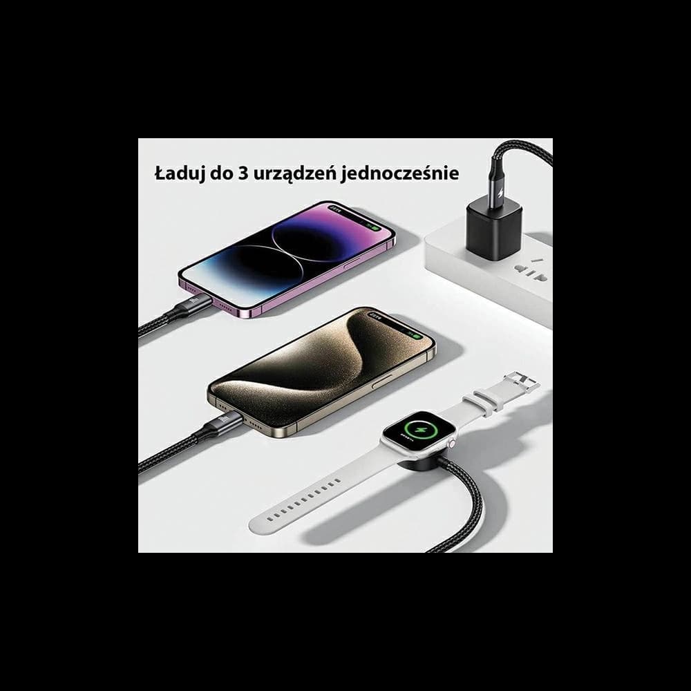 Kábel 3w1 AWEI W23 USB-C 100W / Lightning 10W / Watch 2.5W fekete/black - 2