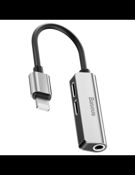 Adaptér Audio Baseus L52 Lightning na Mini Jack 3.5mm a 2x Lightning (stříbrný)