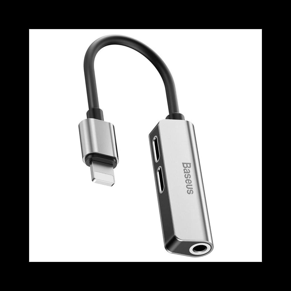 Adaptér Audio Baseus L52 Lightning na Mini Jack 3.5mm a 2x Lightning (stříbrný) - 1