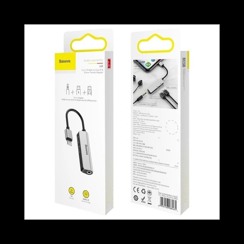 Adaptér Audio Baseus L52 Lightning na Mini Jack 3.5mm a 2x Lightning (stříbrný) - 6