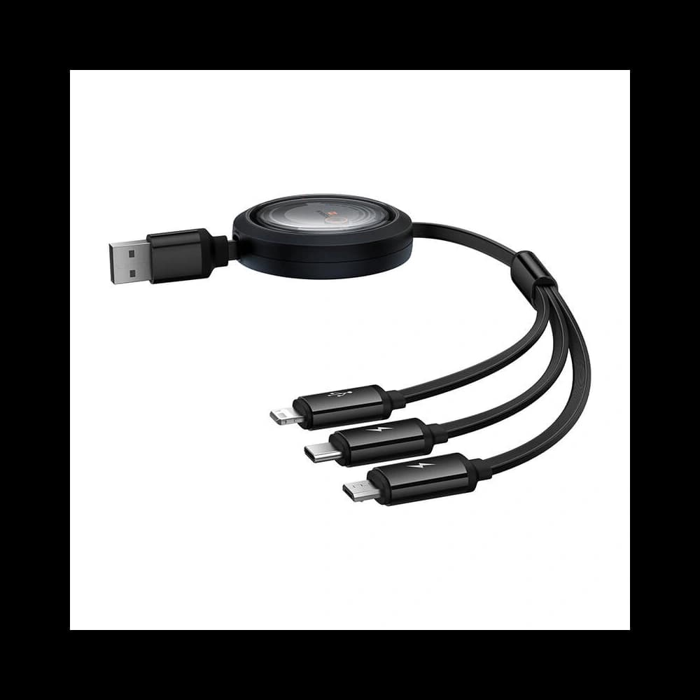 Kábel 3w1 Baseus Free2Draw USB-A / micro USB, Lightning, USB-C 3.5A 1.1m fekete - 2