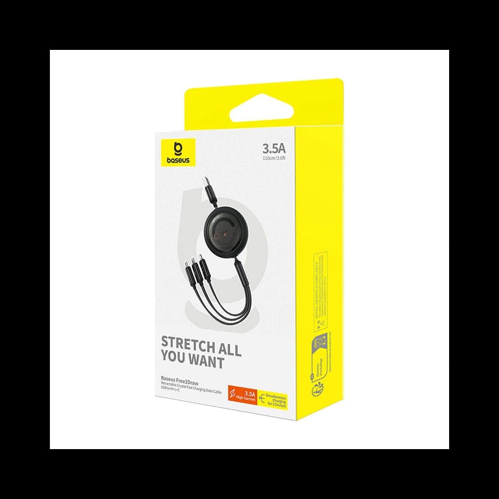 Kábel 3w1 Baseus Free2Draw USB-A / micro USB, Lightning, USB-C 3.5A 1.1m fekete - 7