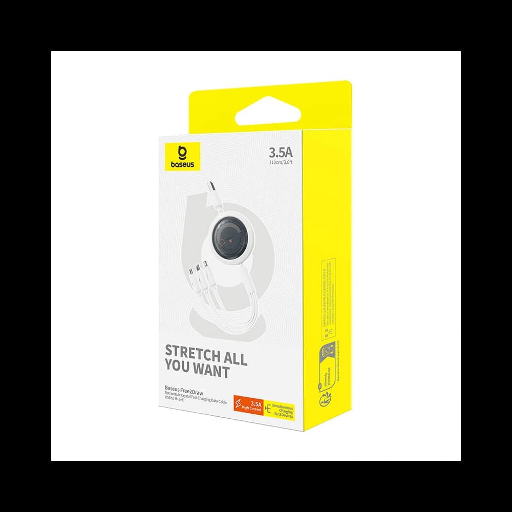 Kabel 3w1 Baseus Free2Draw USB-A / micro USB, Lightning, USB-C 3.5A 1.1m bílý - 7