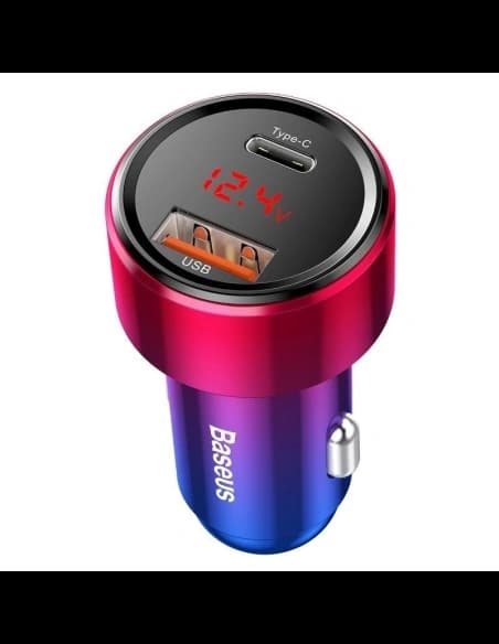 Autós töltő Baseus Magic USB + USB-C QC 4.0 PD 45W (piros-kék)