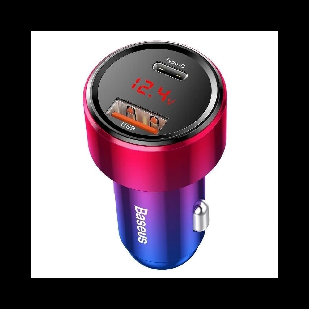 Autós töltő Baseus Magic USB + USB-C QC 4.0 PD 45W (piros-kék) - 1