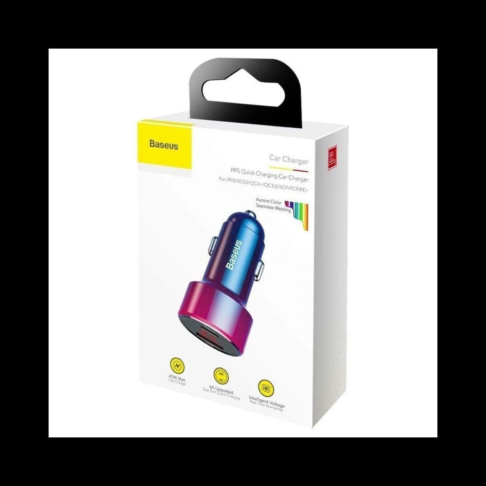 Autós töltő Baseus Magic USB + USB-C QC 4.0 PD 45W (piros-kék) - 7