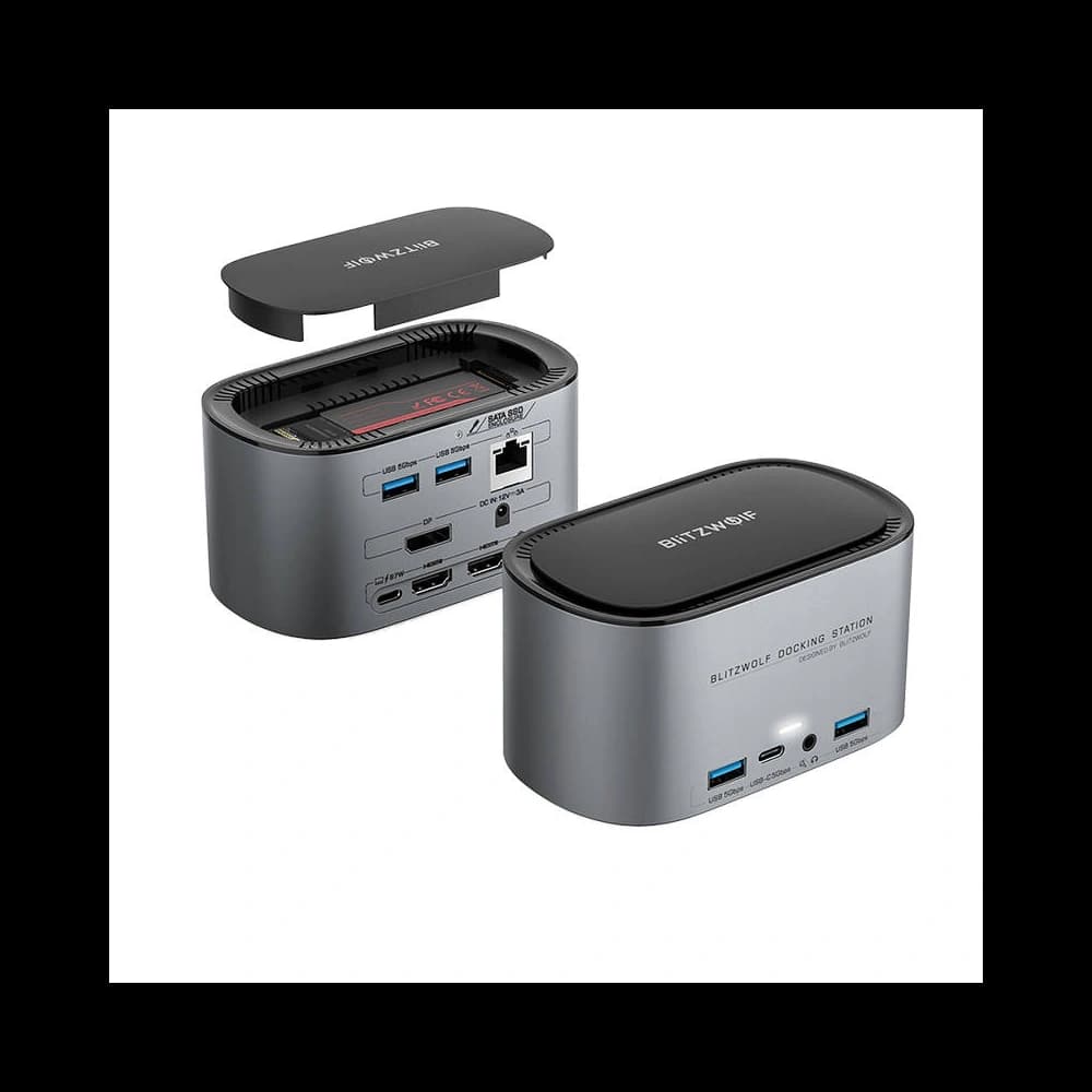 Dokovací stanice 14v1 Blitzwolf BW-TH12 DC, 4xUSB-A 3.0, 3xUSB-C, M.2 SATA 3.0 SSD, 2xHDMI, DP, RJ45, jack 3.5mm - 1