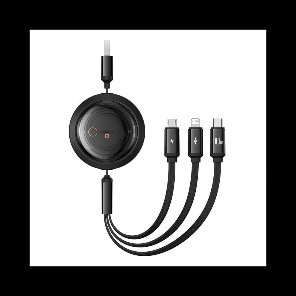 Kábel 3w1 Baseus Free2Draw USB/A / microUSB, Lightning, USB-C, 100W, 1.1 m (fekete) - 1