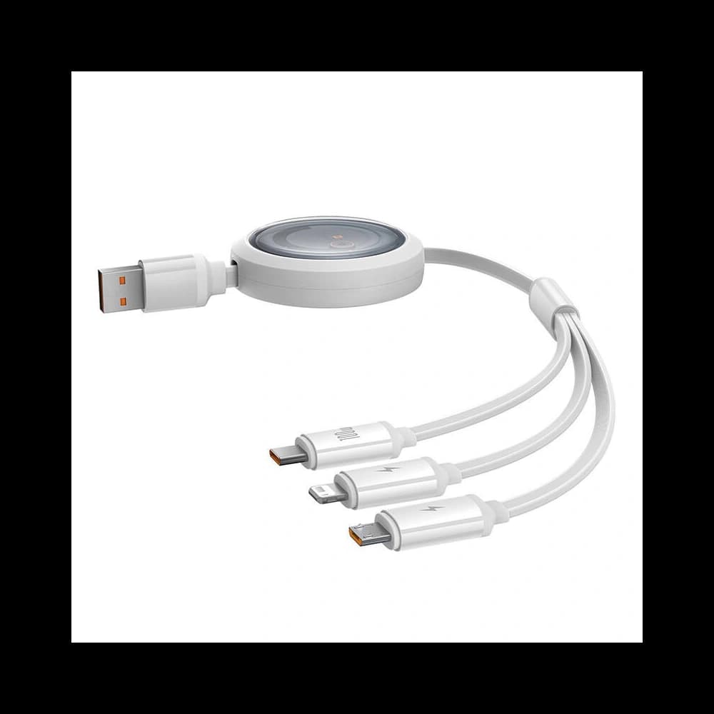 Kábel 3w1 Baseus Free2Draw USB-A / microUSB, Lightning, USB-C, 100W, 1.1 m (fehér) - 2