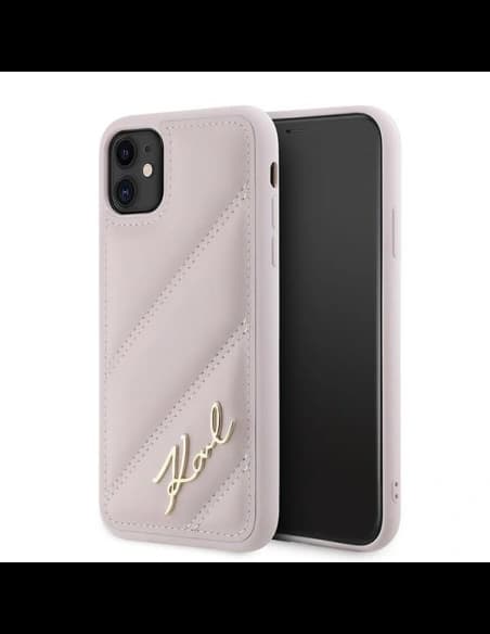 Karl Lagerfeld KLHCN61PQDSMGP Apple iPhone 11 / XR hardcase Diagonal Quilted Script pink
