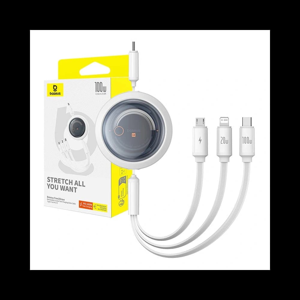 Kábel Baseus Free2Draw 3w1 USB-C / USB-C, Lightning, MicroUSB 100W 1.1m fehér - 9