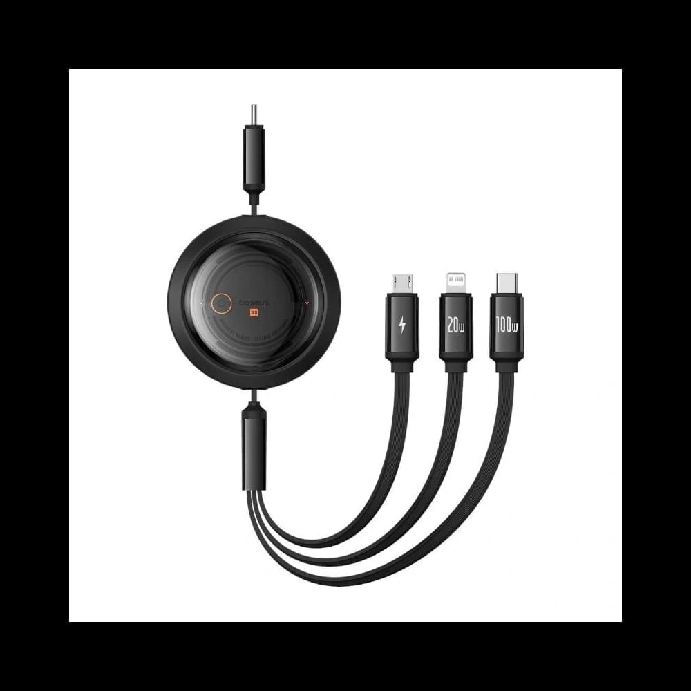 Kábel Baseus Free2Draw 3w1 USB-C / USB-C, Lightning, MicroUSB 100W 1.1m fekete - 1