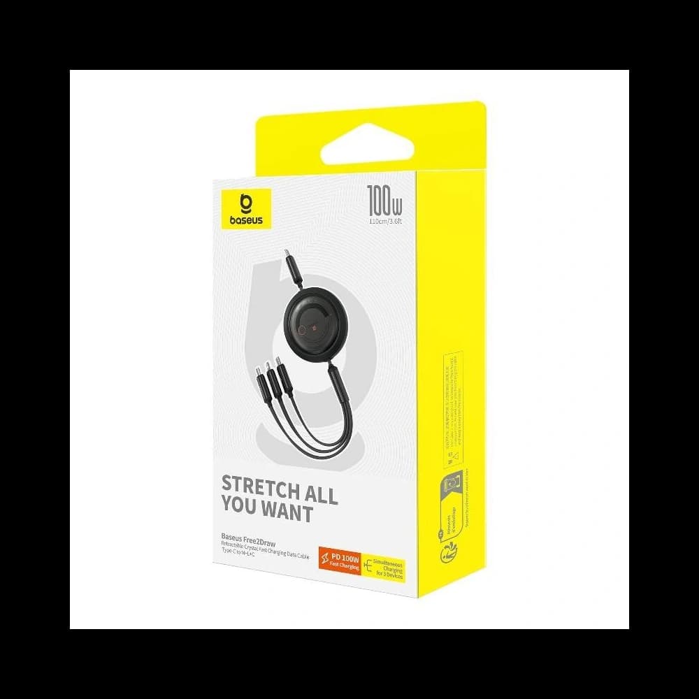 Kábel Baseus Free2Draw 3w1 USB-C / USB-C, Lightning, MicroUSB 100W 1.1m fekete - 7