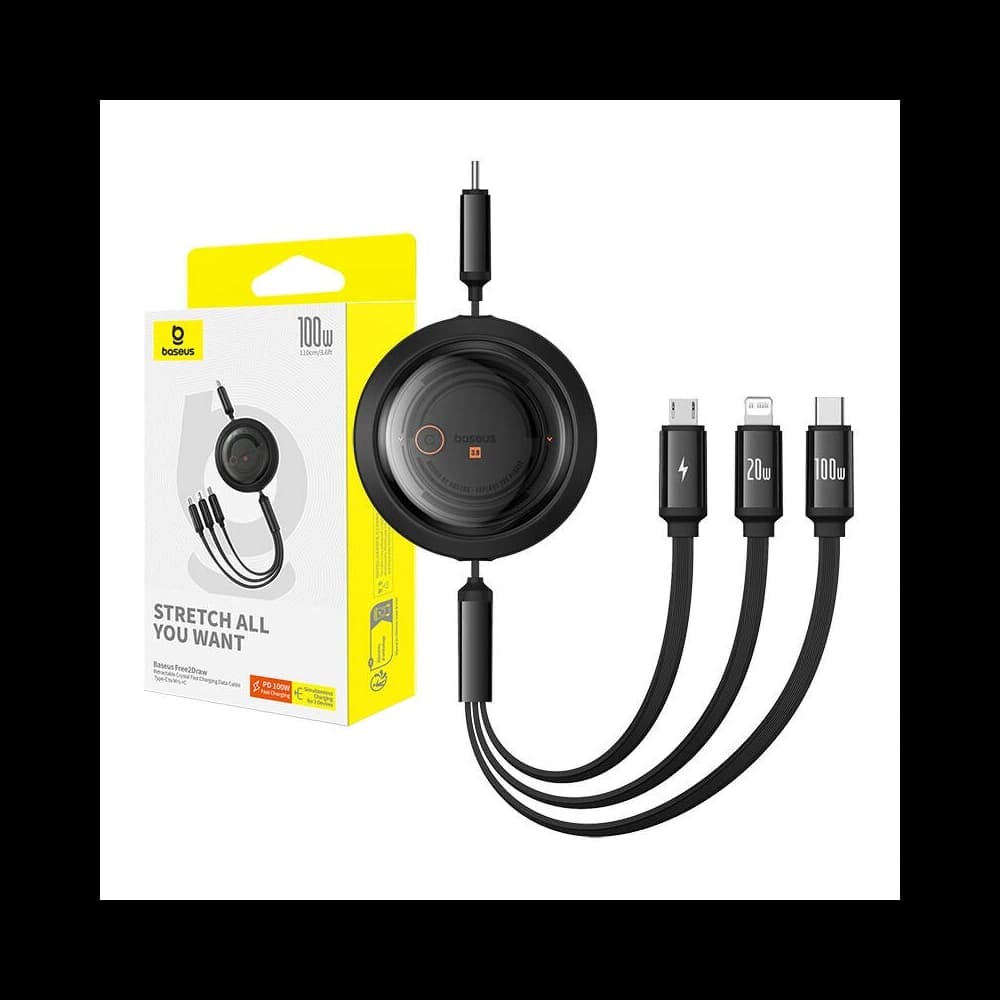 Kábel Baseus Free2Draw 3w1 USB-C / USB-C, Lightning, MicroUSB 100W 1.1m fekete - 9