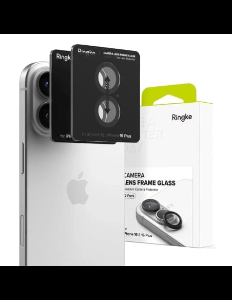 Overlay Ringke Camera Frame Protector Apple iPhone 16 / 16 Plus Black [2 PACK]