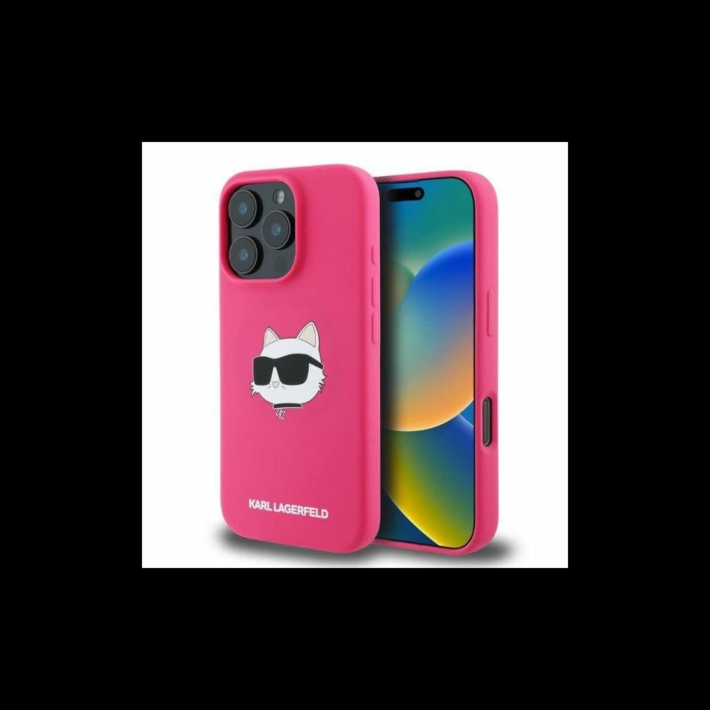 Eset Karl Lagerfeld KLHMP16LSCHPPLF Apple iPhone 16 Pro kemény tok Szilikon Choupette Fej Nyomtatás MagSafe fukszia - 1