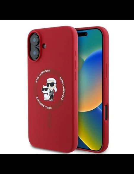 Eset Karl Lagerfeld KLHMP16MSCMKCRHR Apple iPhone 16 Plus keménytok Szilikon Karl&Choupette Fejek Gyűrű MagSafe piros
