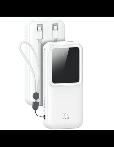 Baterie externă USAMS cu cabluri integrate USB-C + Lightning 30000mAh 20W PD+QC 3.0 Încărcare rapidă seria X-chel albă