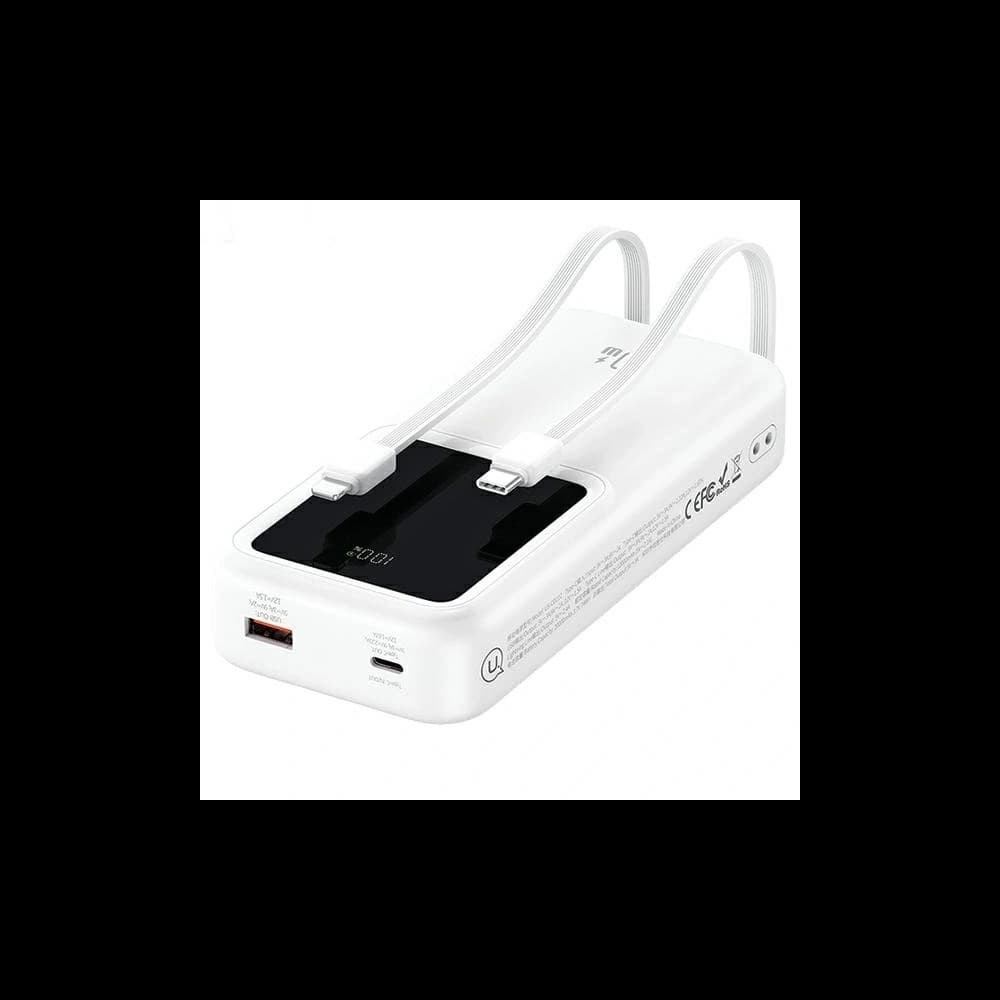 Baterie externă USAMS cu cabluri integrate USB-C + Lightning 30000mAh 20W PD+QC 3.0 Încărcare rapidă seria X-chel albă - 3