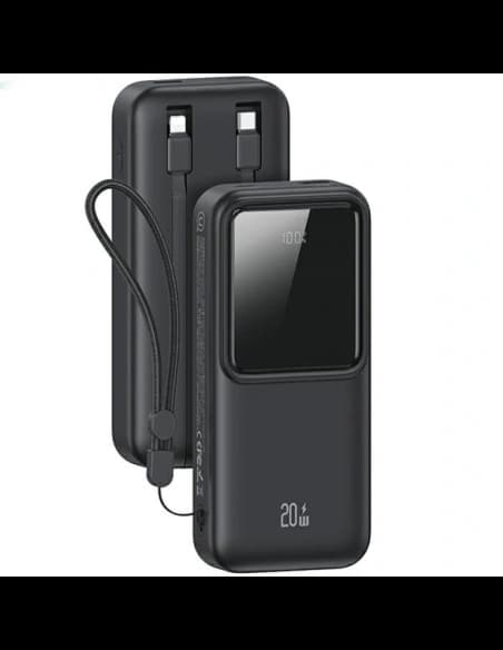 Bancă de putere USAMS cu cabluri integrate USB-C + Lightning 30000mAh 20W PD+QC 3.0 Încărcare rapidă Seria X-chel neagră