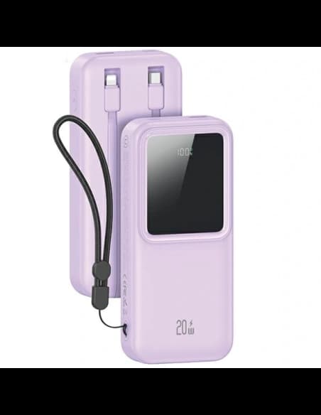 Baterie externă USAMS cu cabluri integrate USB-C + Lightning 30000mAh 20W PD+QC 3.0 Încărcare rapidă Seria X-chel violet.