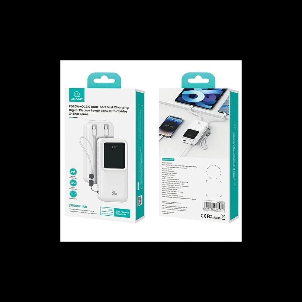 Baterie externă USAMS cu cabluri integrate USB-C + Lightning 30000mAh 20W PD+QC 3.0 Încărcare rapidă Seria X-chel violet. - 9