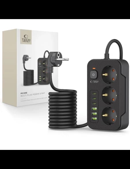 Listwa zasilająca Tech-Protect PC3X6 Power Socket 3xUSB-A, 3xUSB-C, 3xAC 200cm Black